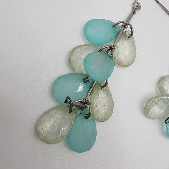 Light Blue Turquoise Clear White Freshwater‎ Dangle Earrings Boho - Picture 3 of 3
